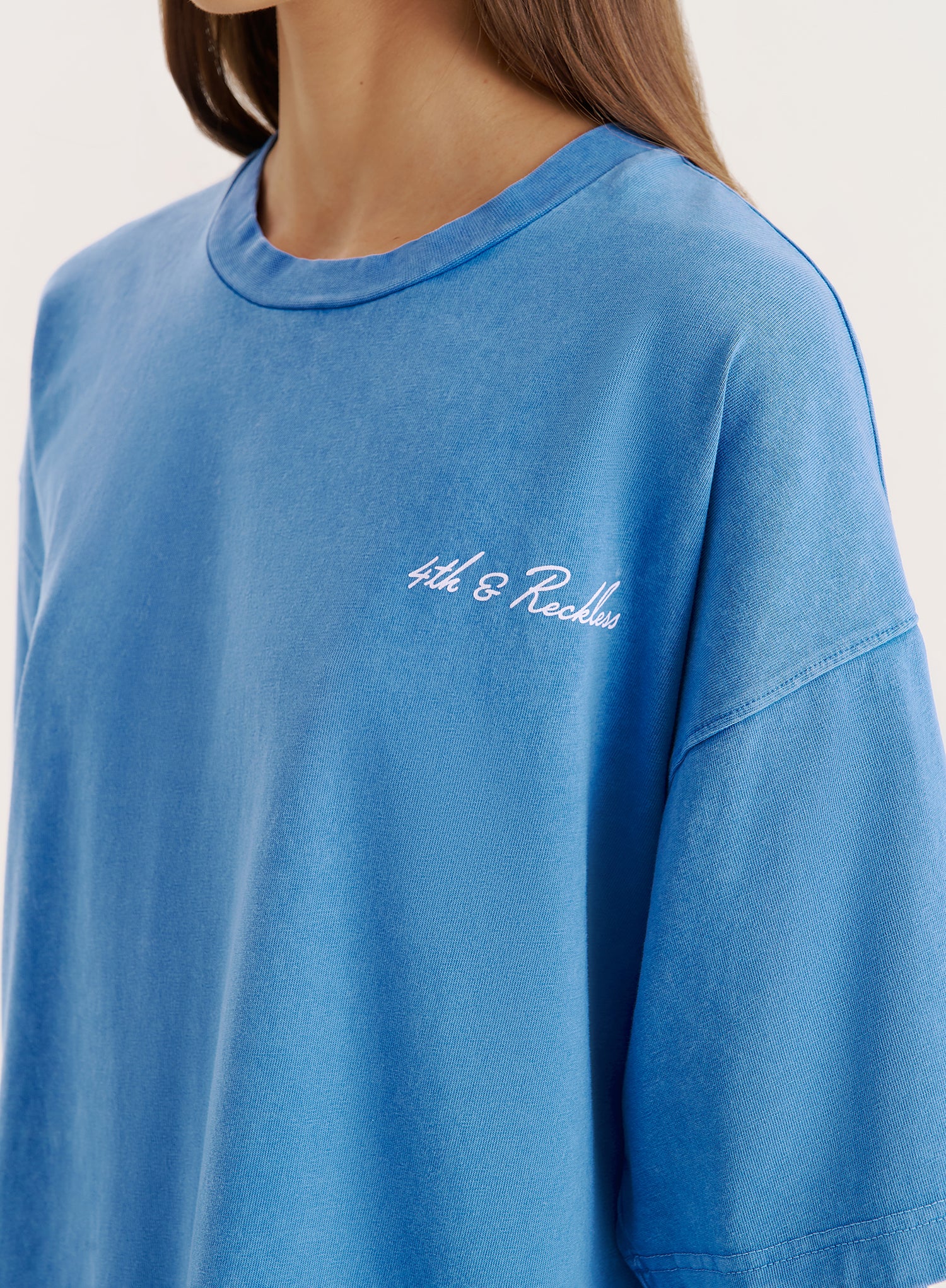 Blue Acid Wash Back Graphic Printed T-Shirt